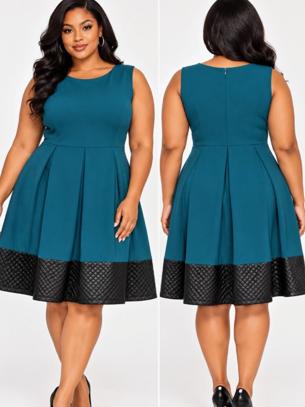 TianaB Plus Fashion Womens Teal Blue& black Quilted Hem Fit& flare Dress Size 18